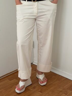 Salvatore Ferragamo White High-Waist Trousers